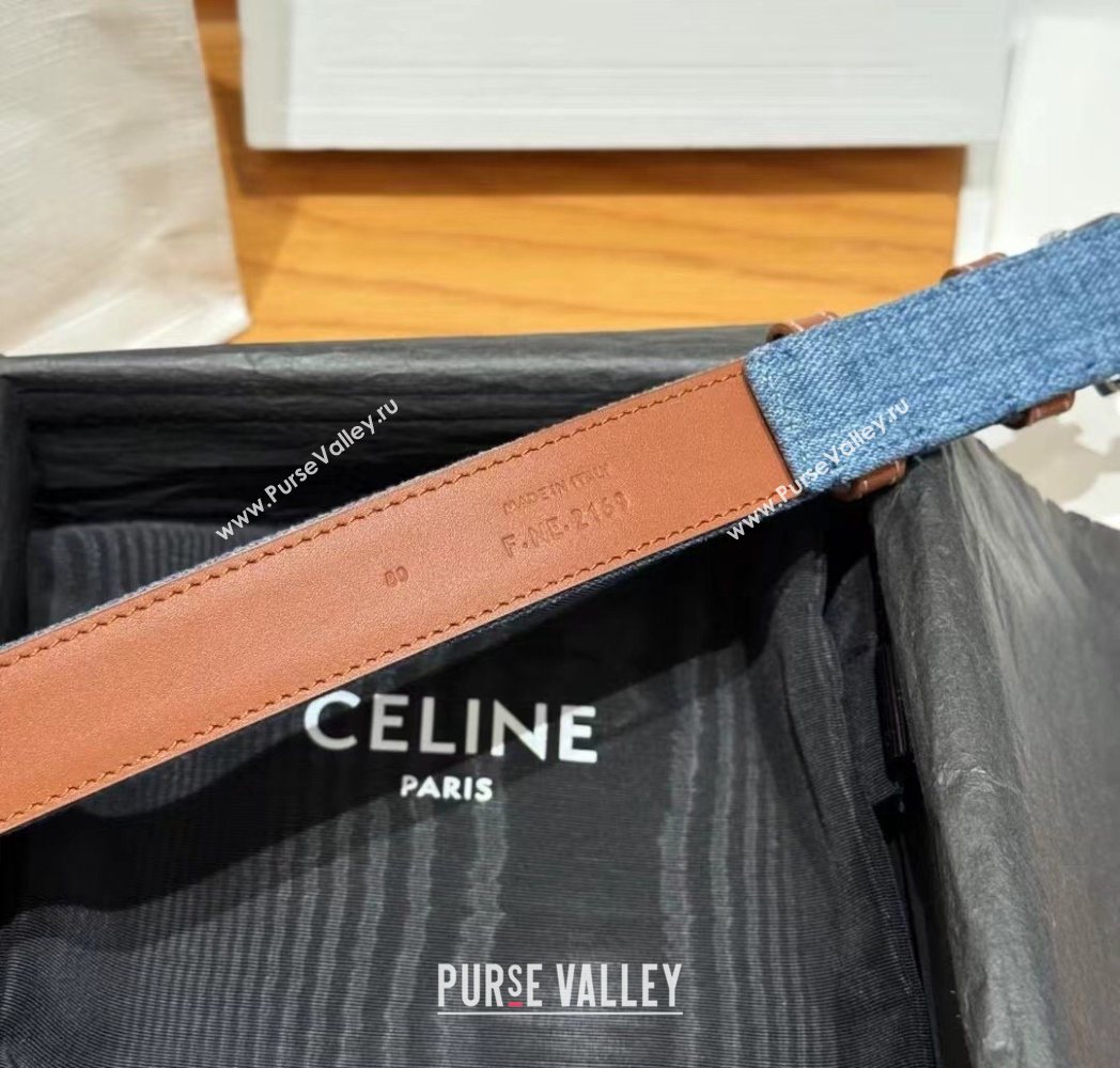 Celine Denim and Leather Belt 2.5cm with Triomphe Buckle Blue/Brown/Silver 2025 CE0911099 (99-250911104)