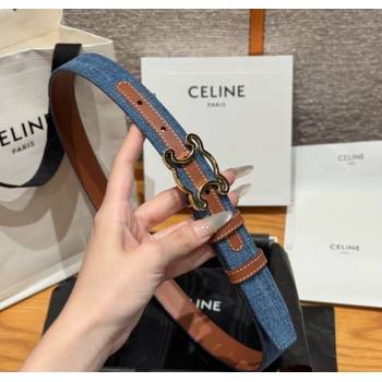 Celine Denim and Leather Belt 2.5cm with Cutout Triomphe Buckle Blue/Brown/Gold 2025 CE091101 (99-250911105)