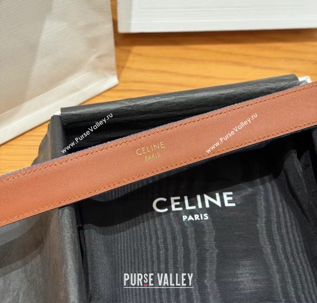 Celine Denim and Leather Belt 2.5cm with Cutout Triomphe Buckle Blue/Brown/Gold 2025 CE091101 (99-250911105)