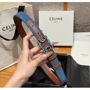 Celine Denim and Leather Belt 2.5cm with Cutout Triomphe Buckle Blue/Brown/Silver 2025 CE091101 (99-250911106)