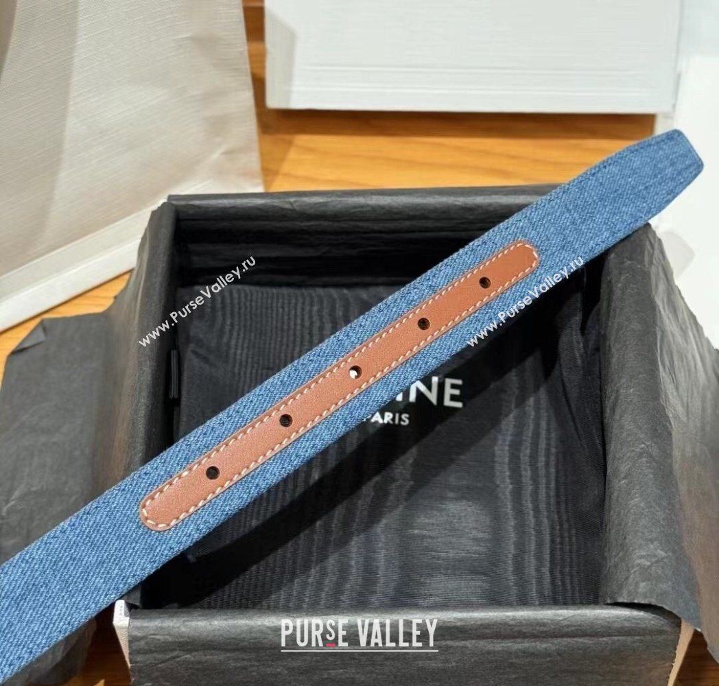 Celine Denim and Leather Belt 2.5cm with Cutout Triomphe Buckle Blue/Brown/Silver 2025 CE091101 (99-250911106)
