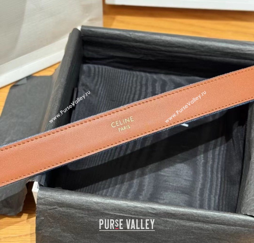 Celine Denim and Leather Belt 2.5cm with Cutout Triomphe Buckle Blue/Brown/Silver 2025 CE091101 (99-250911106)