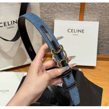 Celine Denim and Leather Belt 2.5cm with Cutout Triomphe Buckle Blue/Black/Gold 2025 CE091101 (99-250911107)