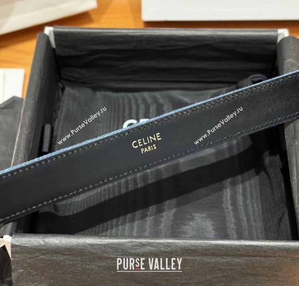 Celine Denim and Leather Belt 2.5cm with Cutout Triomphe Buckle Blue/Black/Gold 2025 CE091101 (99-250911107)
