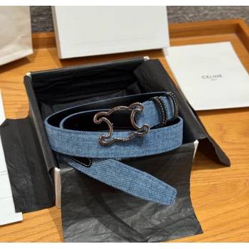 Celine Denim and Leather Belt 2.5cm with Cutout Triomphe Buckle Blue/Black/Silver 2025 CE091101 (99-250911108)