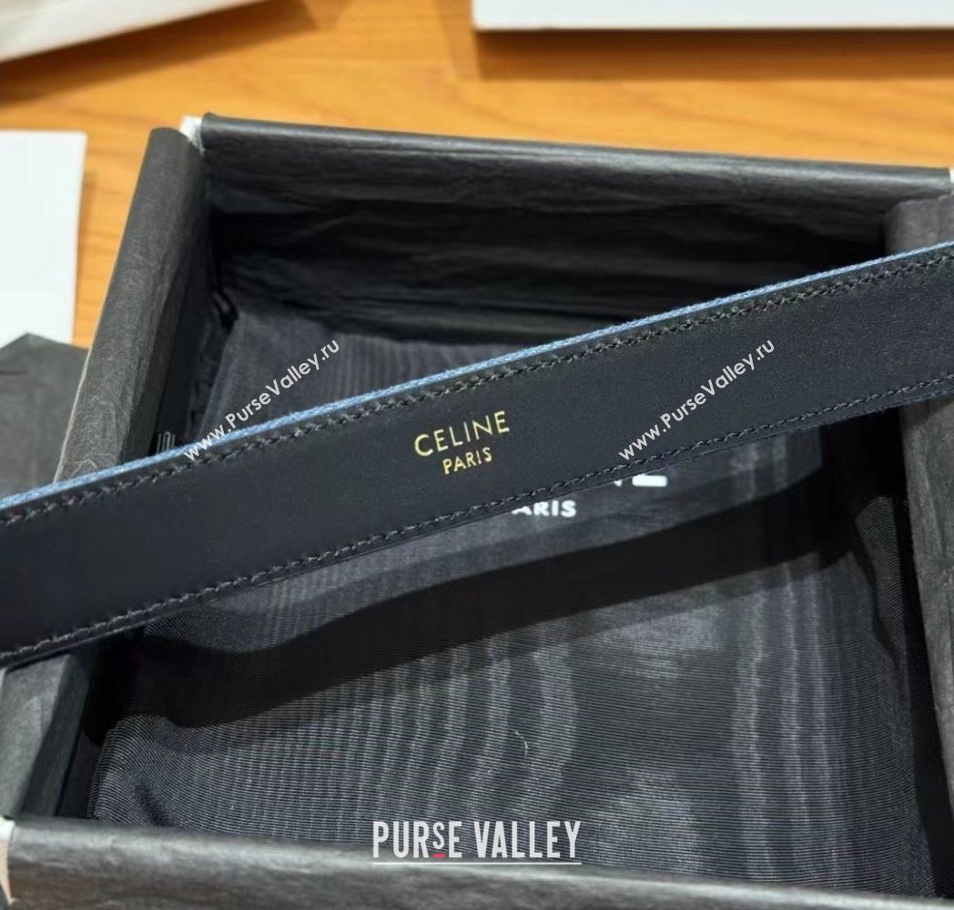 Celine Denim and Leather Belt 2.5cm with Cutout Triomphe Buckle Blue/Black/Silver 2025 CE091101 (99-250911108)