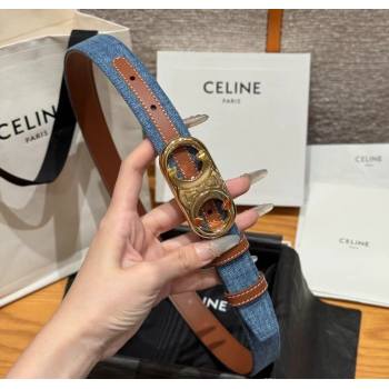 Celine Denim and Leather Belt 2.5cm with Circle Triomphe Buckle Blue/Brown/Gold 2025 CE091102 (99-250911109)