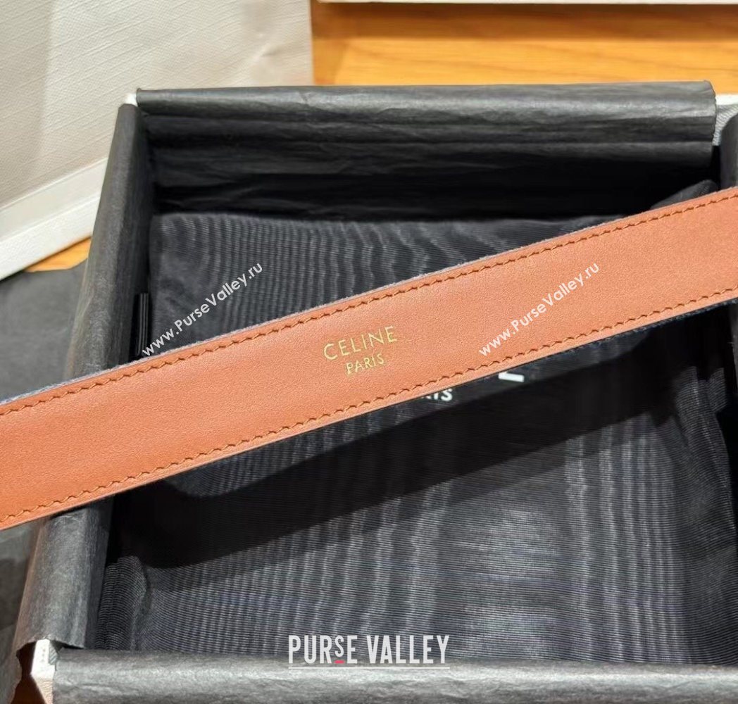 Celine Denim and Leather Belt 2.5cm with Circle Triomphe Buckle Blue/Brown/Gold 2025 CE091102 (99-250911109)