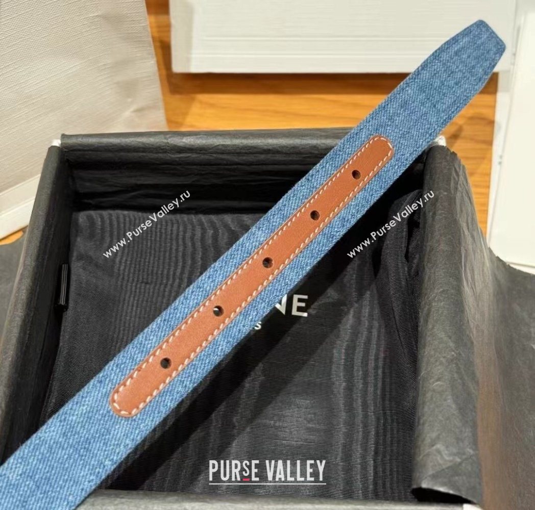 Celine Denim and Leather Belt 2.5cm with Circle Triomphe Buckle Blue/Brown/Gold 2025 CE091102 (99-250911109)