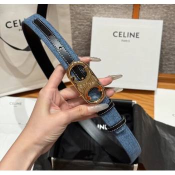 Celine Denim and Leather Belt 2.5cm with Circle Triomphe Buckle Blue/Black/Gold 2025 CE091101 (99-250911110)