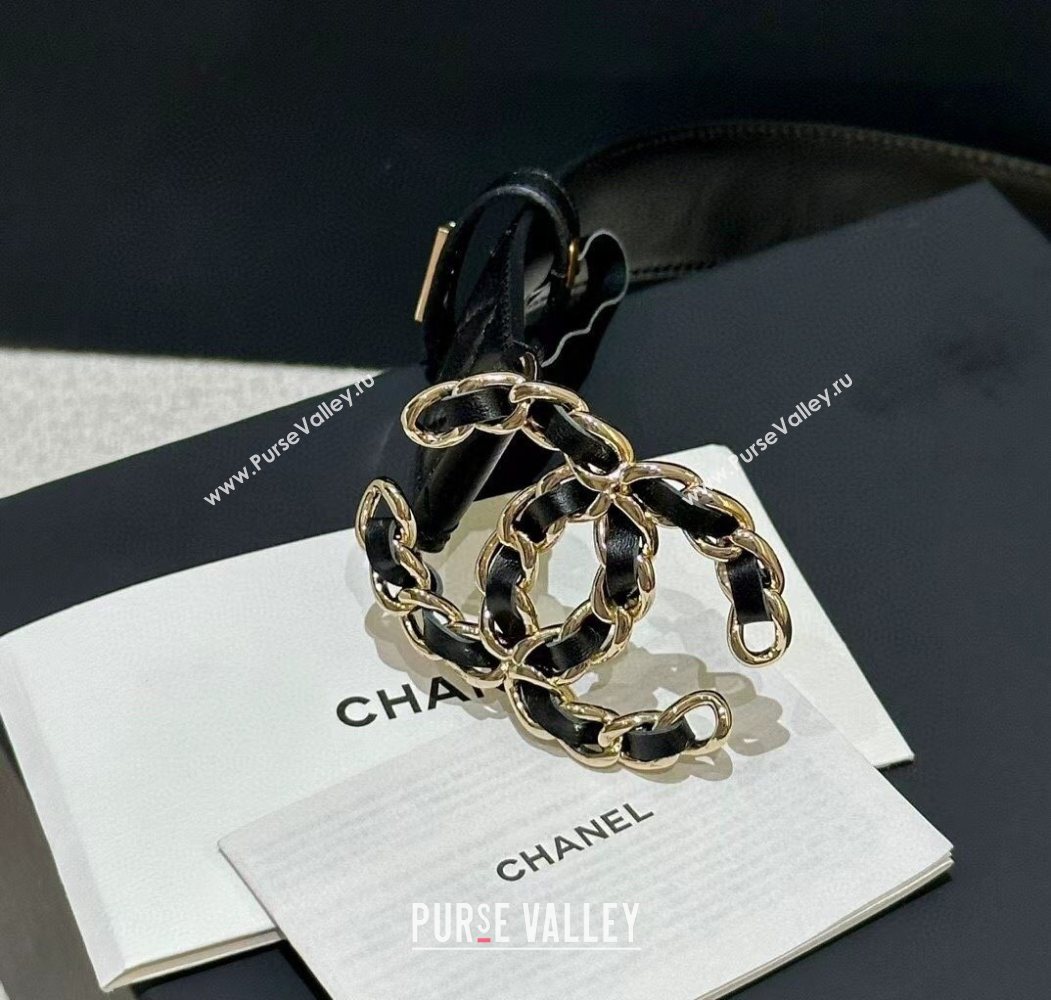 Chanel Quilted Lambskin Leather Belt 3cm with Chain CC Buckle Black/Gold 2025 CH091105 (99-250911128)