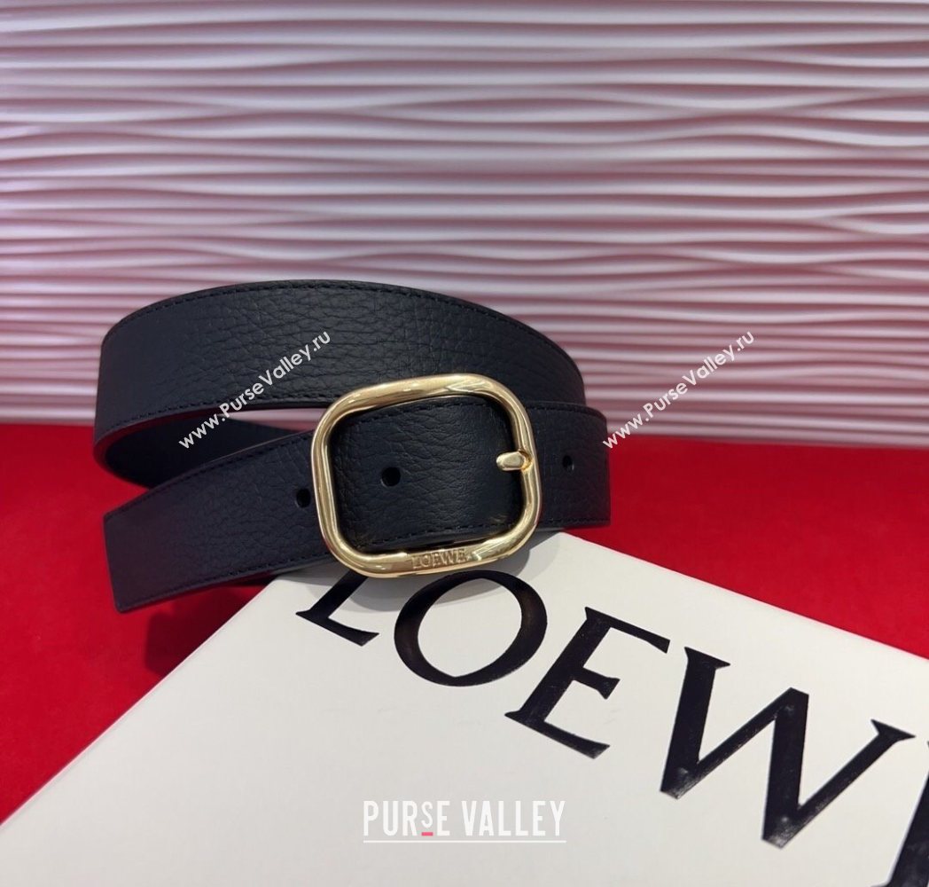 Loewe Grained Calfskin Belt 3.2cm with Square Buckle Black/Gold 2025 LW091203 (99-250912062)