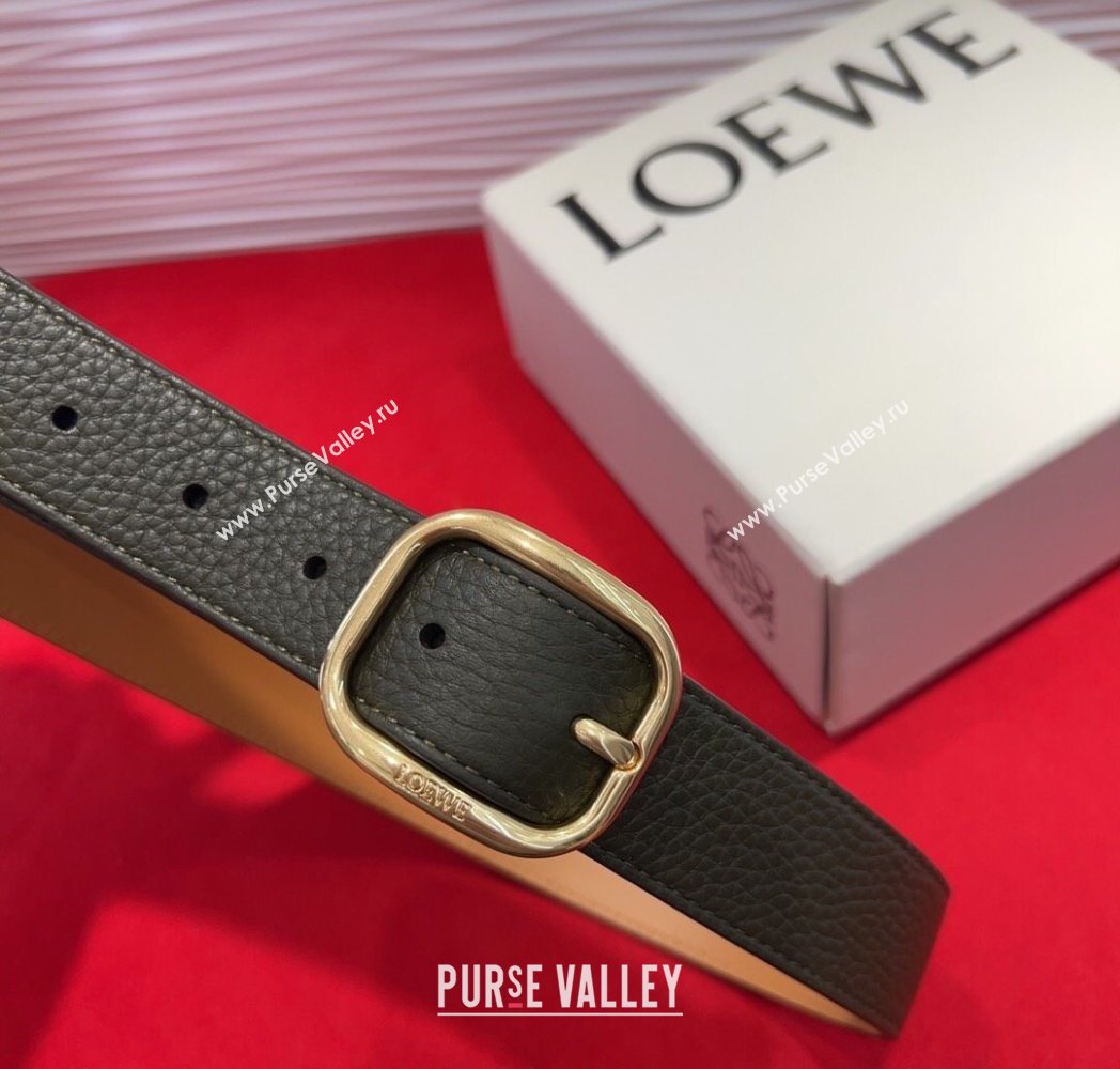 Loewe Grained Calfskin Belt 3.2cm with Square Buckle Black/Gold 2025 LW091203 (99-250912062)