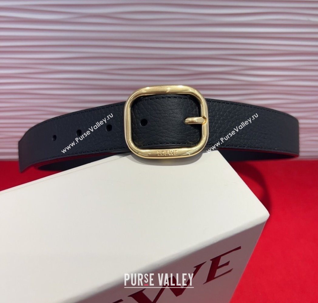 Loewe Grained Calfskin Belt 3.2cm with Square Buckle Black/Gold 2025 LW091203 (99-250912062)
