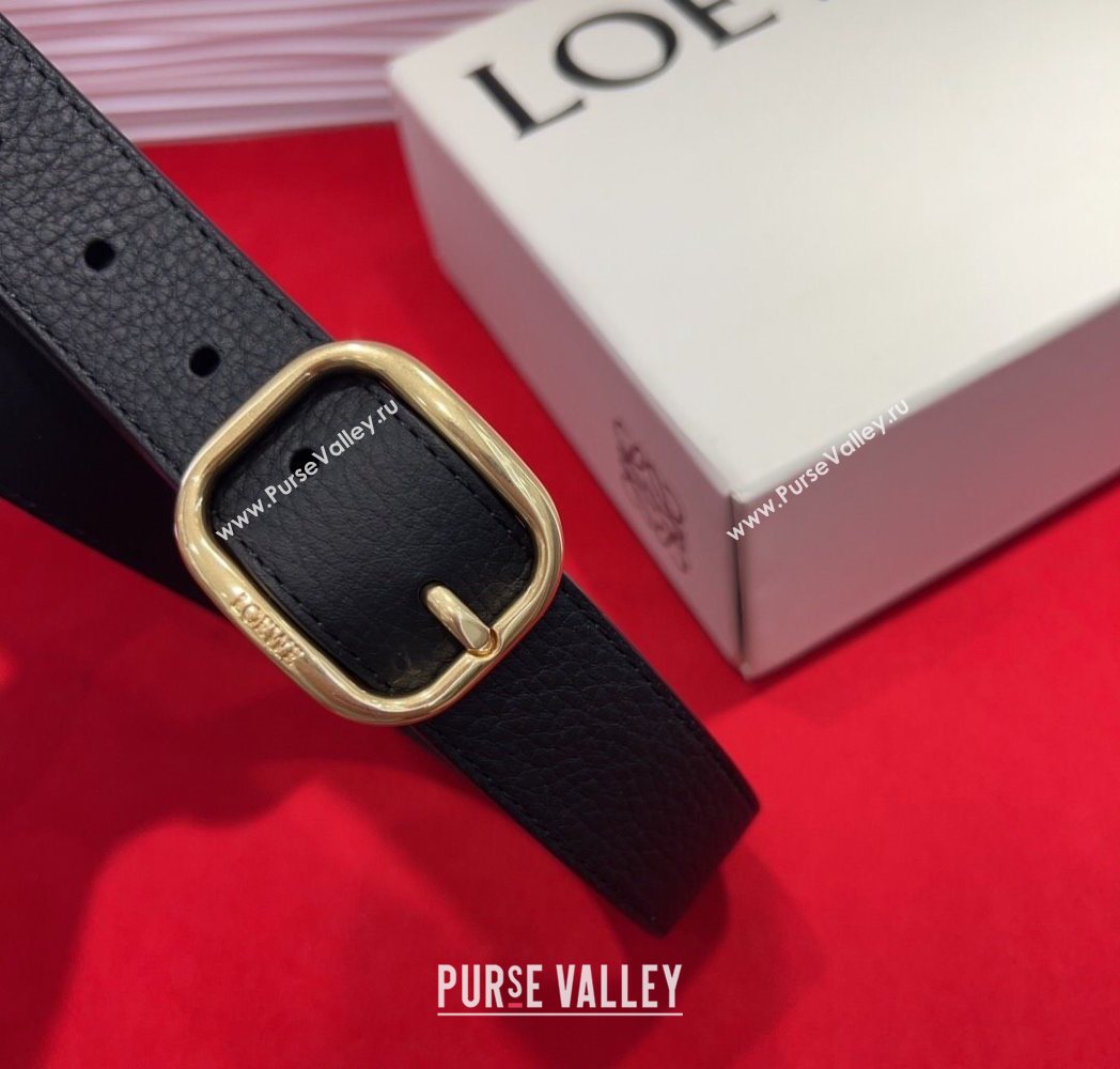 Loewe Grained Calfskin Belt 3.2cm with Square Buckle Black/Gold 2025 LW091203 (99-250912062)