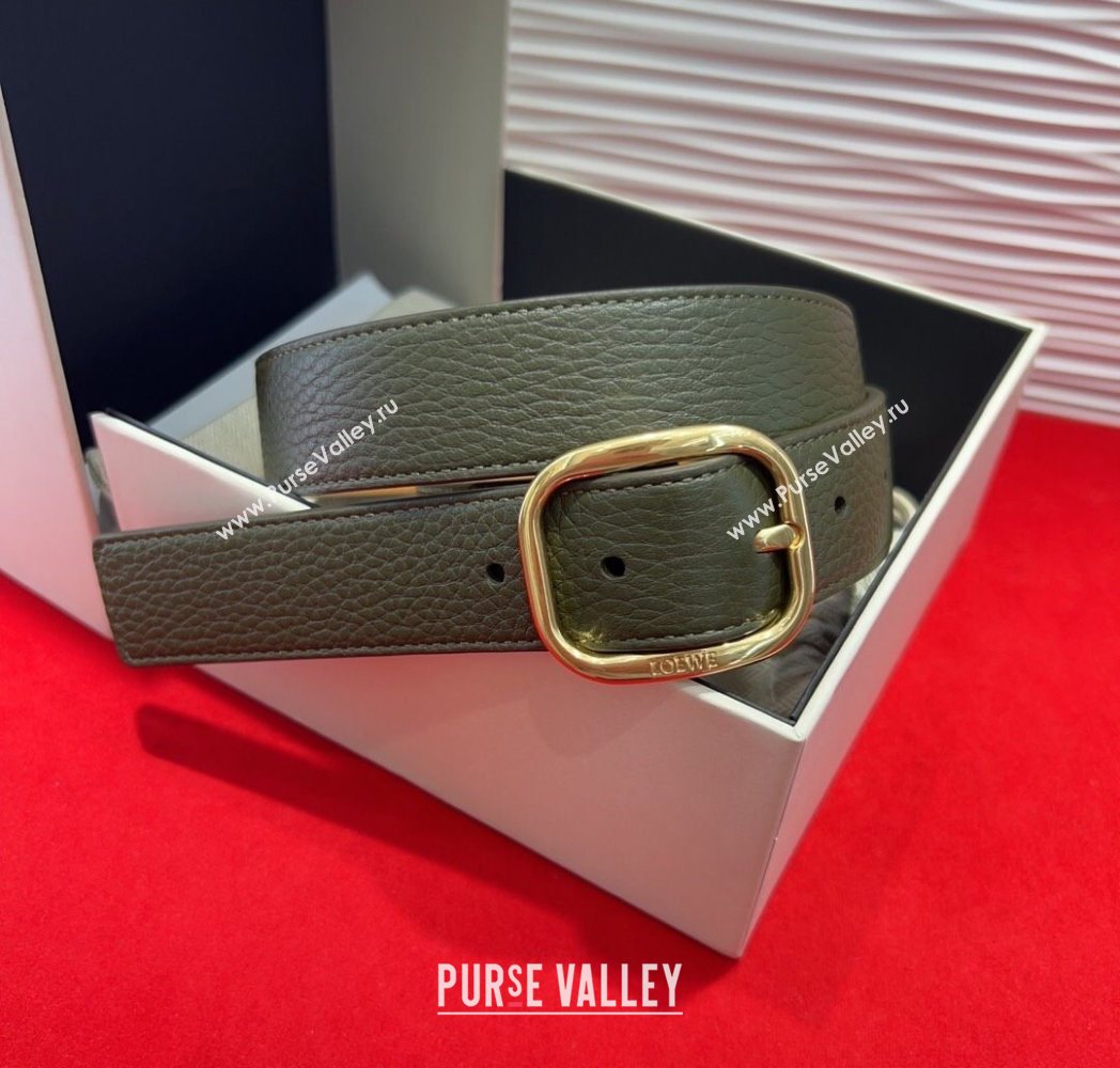 Loewe Grained Calfskin Belt 3.2cm with Square Buckle Green/Gold 2025 LW091203 (99-250912064)