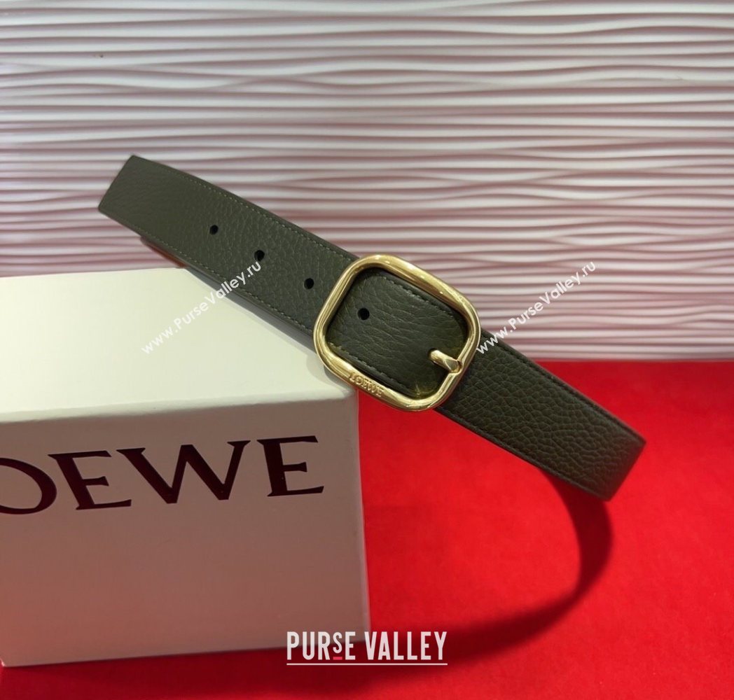 Loewe Grained Calfskin Belt 3.2cm with Square Buckle Green/Gold 2025 LW091203 (99-250912064)