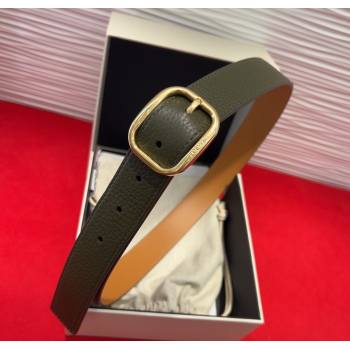Loewe Grained Calfskin Belt 3.2cm with Square Buckle Green/Gold 2025 LW091203 (99-250912064)