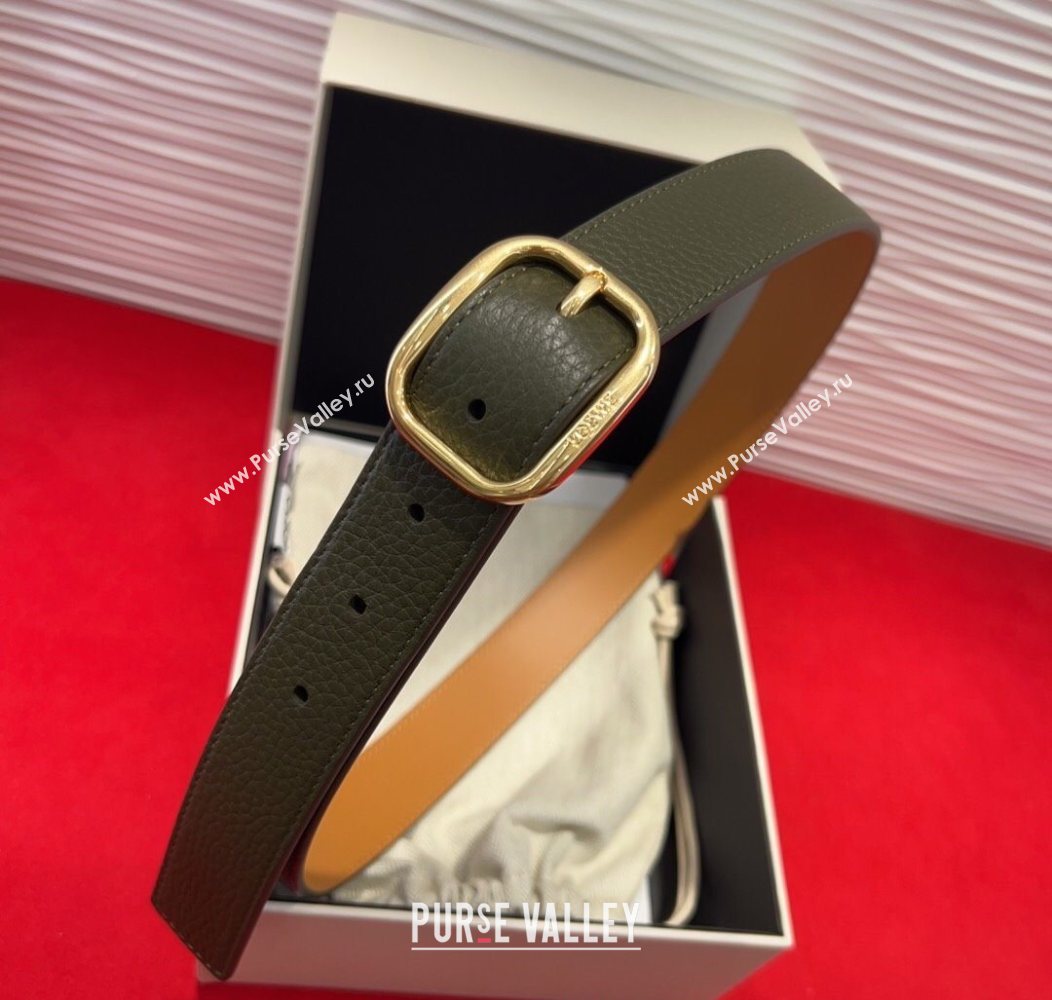 Loewe Grained Calfskin Belt 3.2cm with Square Buckle Green/Gold 2025 LW091203 (99-250912064)
