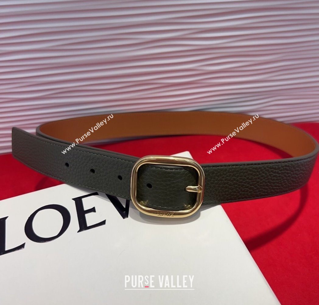 Loewe Grained Calfskin Belt 3.2cm with Square Buckle Green/Gold 2025 LW091203 (99-250912064)
