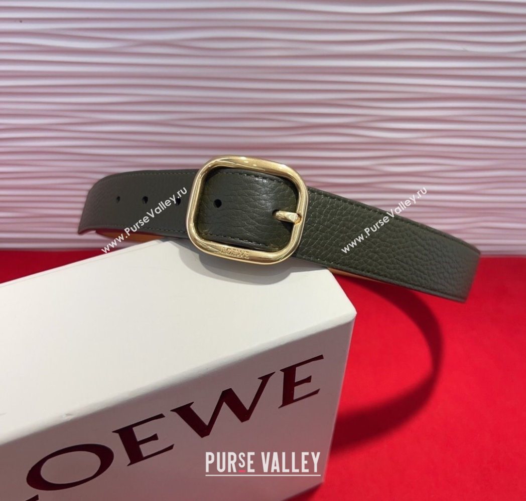 Loewe Grained Calfskin Belt 3.2cm with Square Buckle Green/Gold 2025 LW091203 (99-250912064)