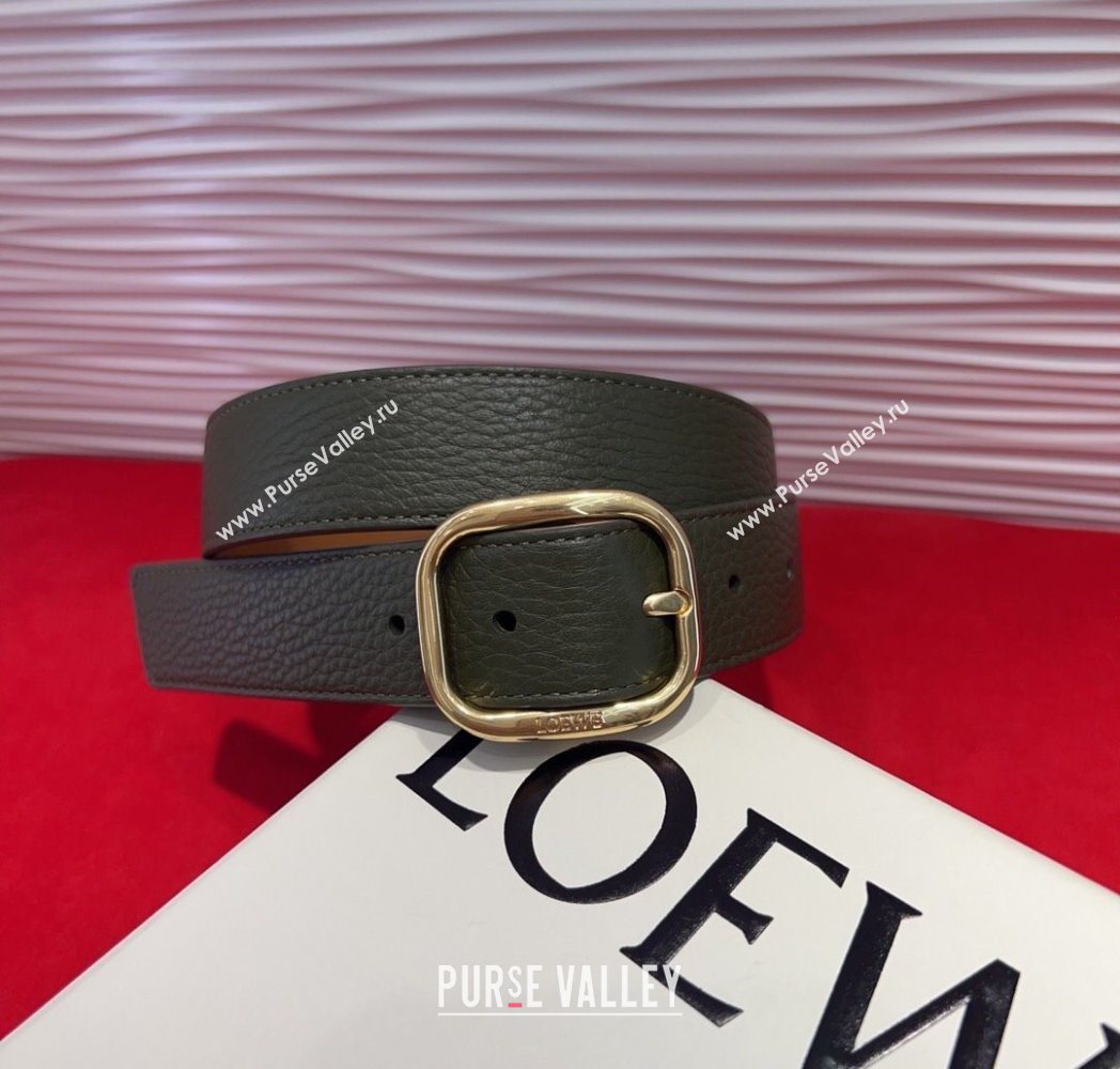 Loewe Grained Calfskin Belt 3.2cm with Square Buckle Green/Gold 2025 LW091203 (99-250912064)
