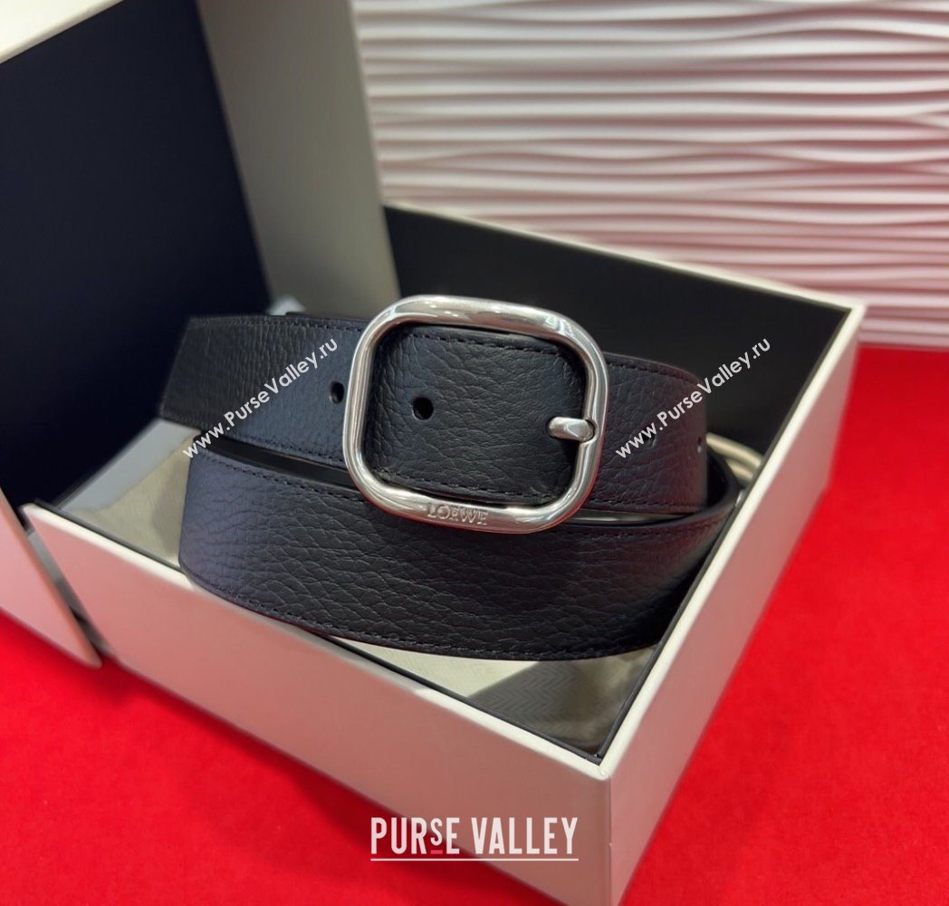 Loewe Grained Calfskin Belt 3.2cm with Square Buckle Black/Silver 2025 LW091203 (99-250912065)