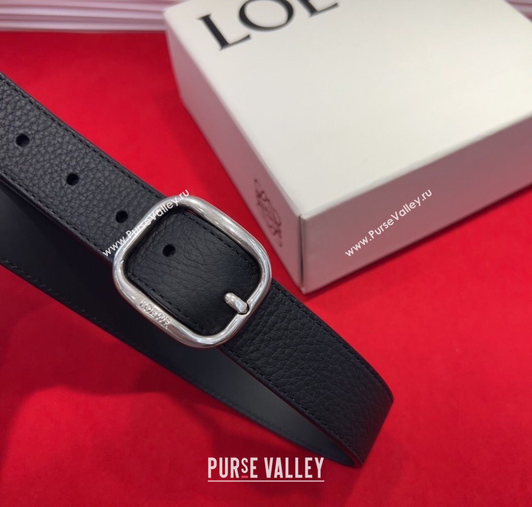 Loewe Grained Calfskin Belt 3.2cm with Square Buckle Black/Silver 2025 LW091203 (99-250912065)