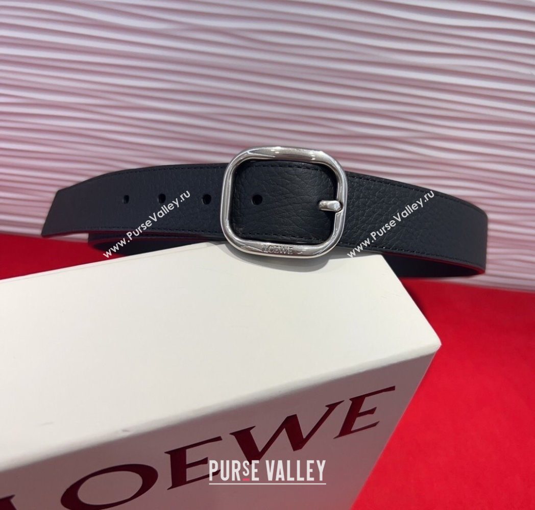 Loewe Grained Calfskin Belt 3.2cm with Square Buckle Black/Silver 2025 LW091203 (99-250912065)