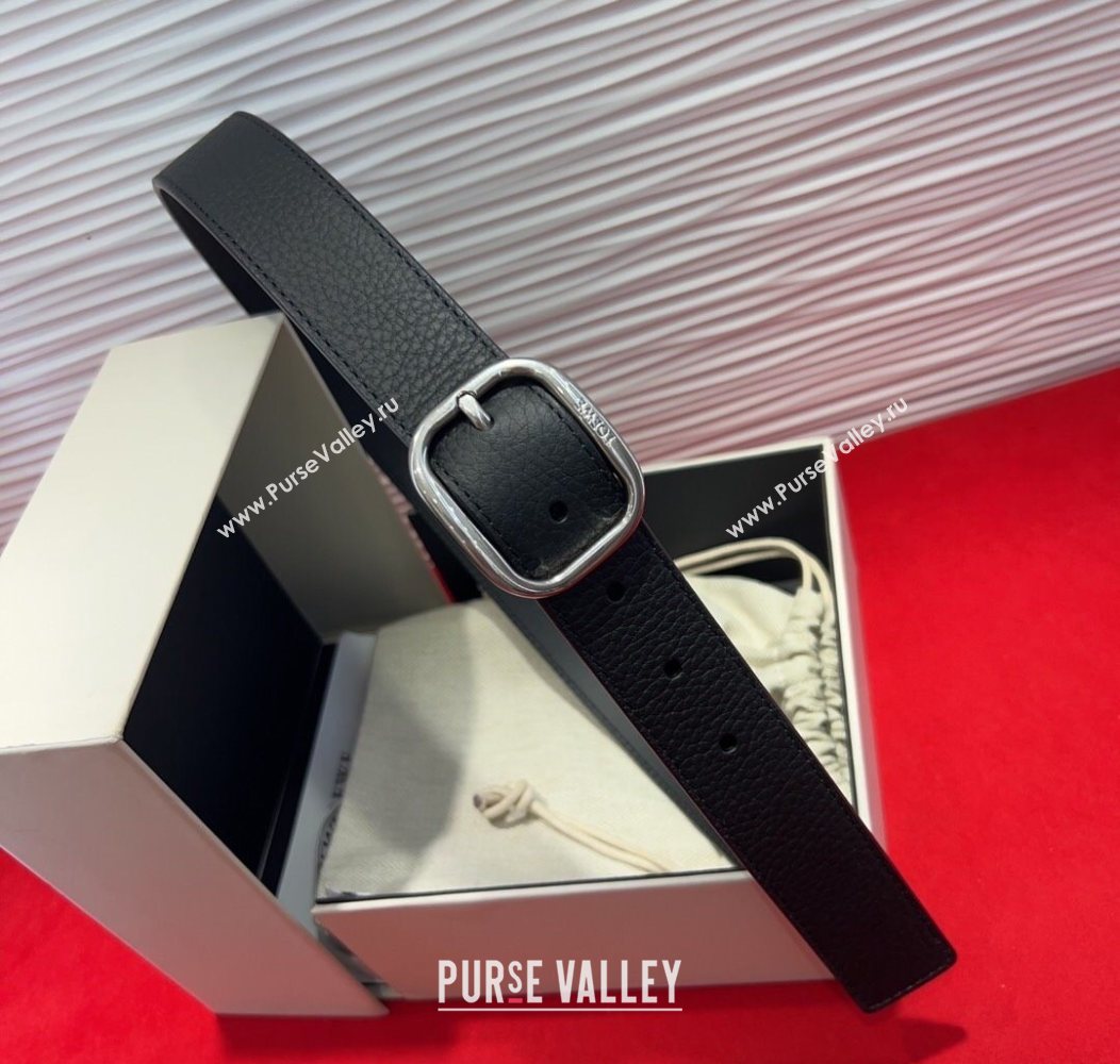 Loewe Grained Calfskin Belt 3.2cm with Square Buckle Black/Silver 2025 LW091203 (99-250912065)