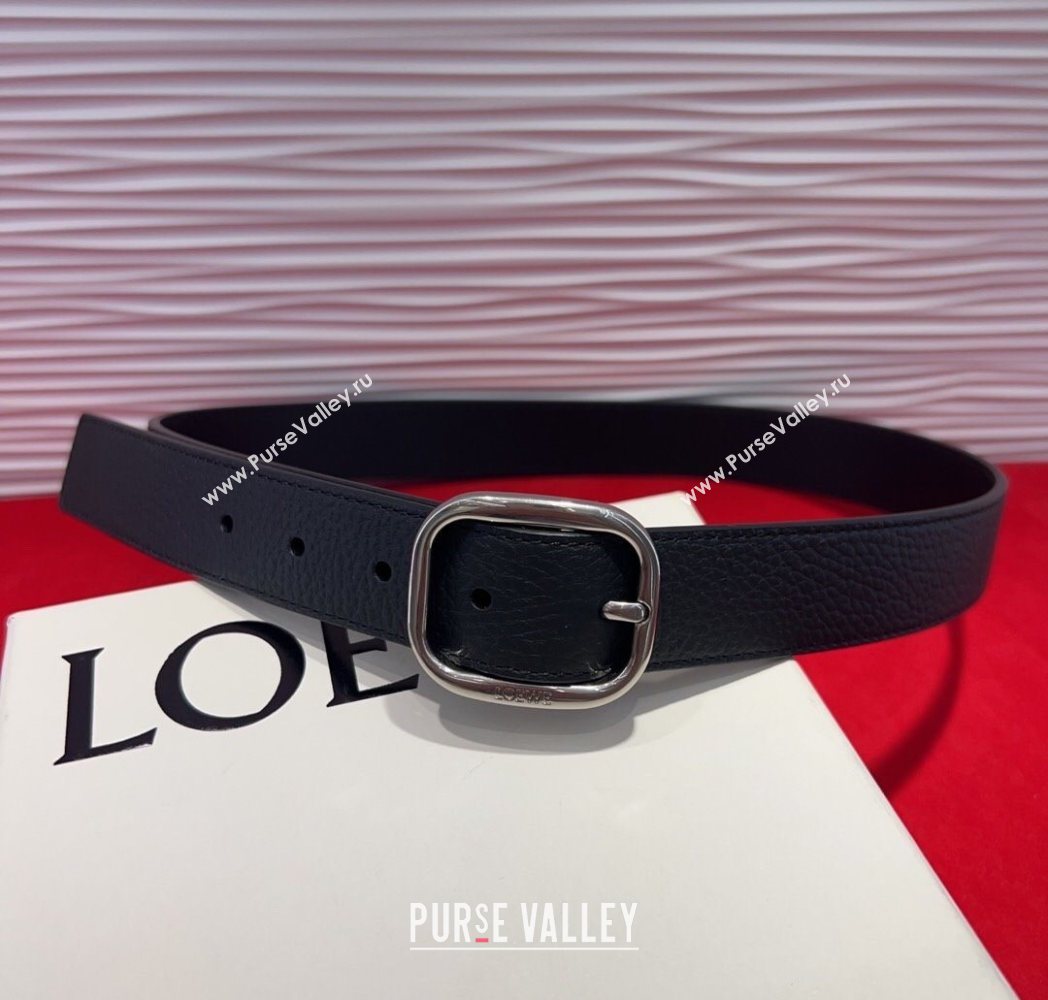 Loewe Grained Calfskin Belt 3.2cm with Square Buckle Black/Silver 2025 LW091203 (99-250912065)