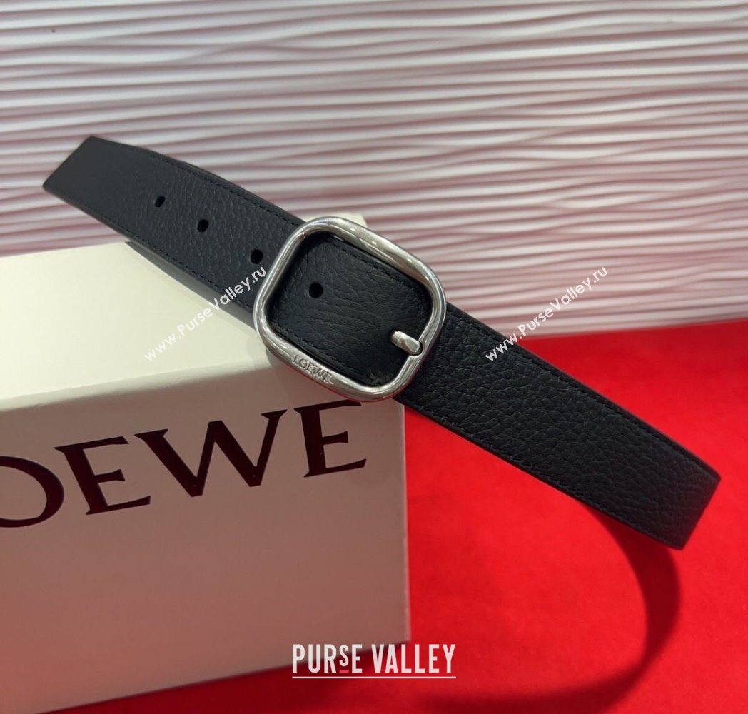 Loewe Grained Calfskin Belt 3.2cm with Square Buckle Black/Silver 2025 LW091203 (99-250912065)