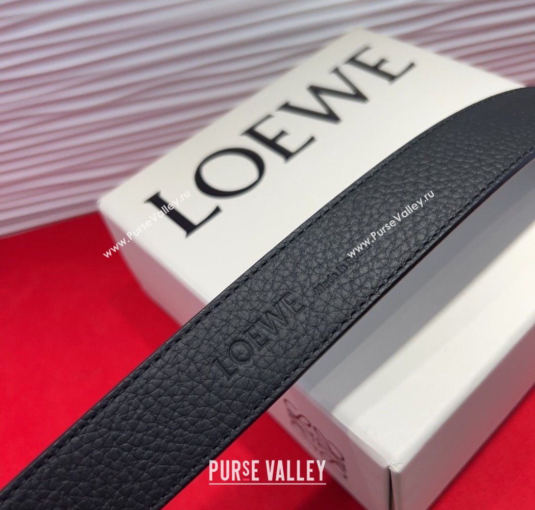 Loewe Grained Calfskin Belt 3.2cm with Square Buckle Black/Silver 2025 LW091203 (99-250912065)