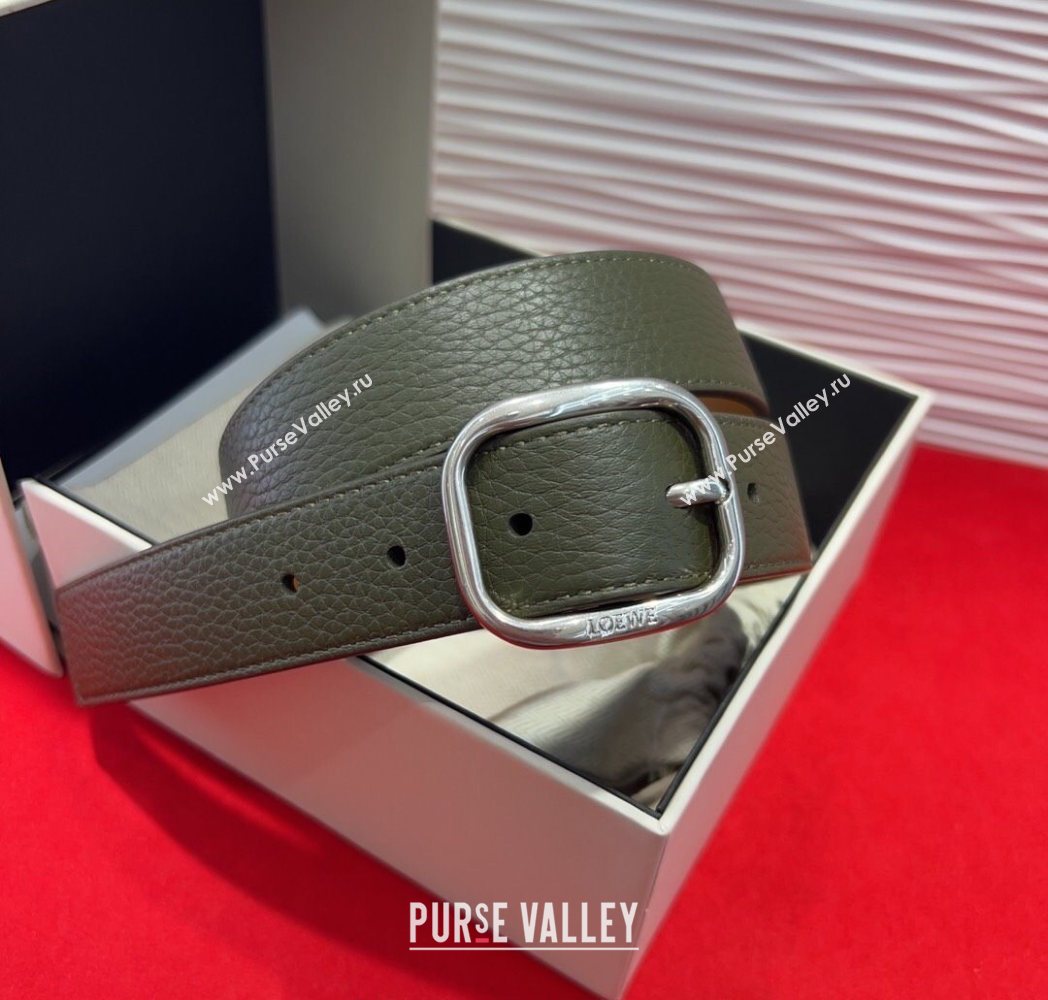 Loewe Grained Calfskin Belt 3.2cm with Square Buckle Green/Silver 2025 LW091203 (99-250912067)