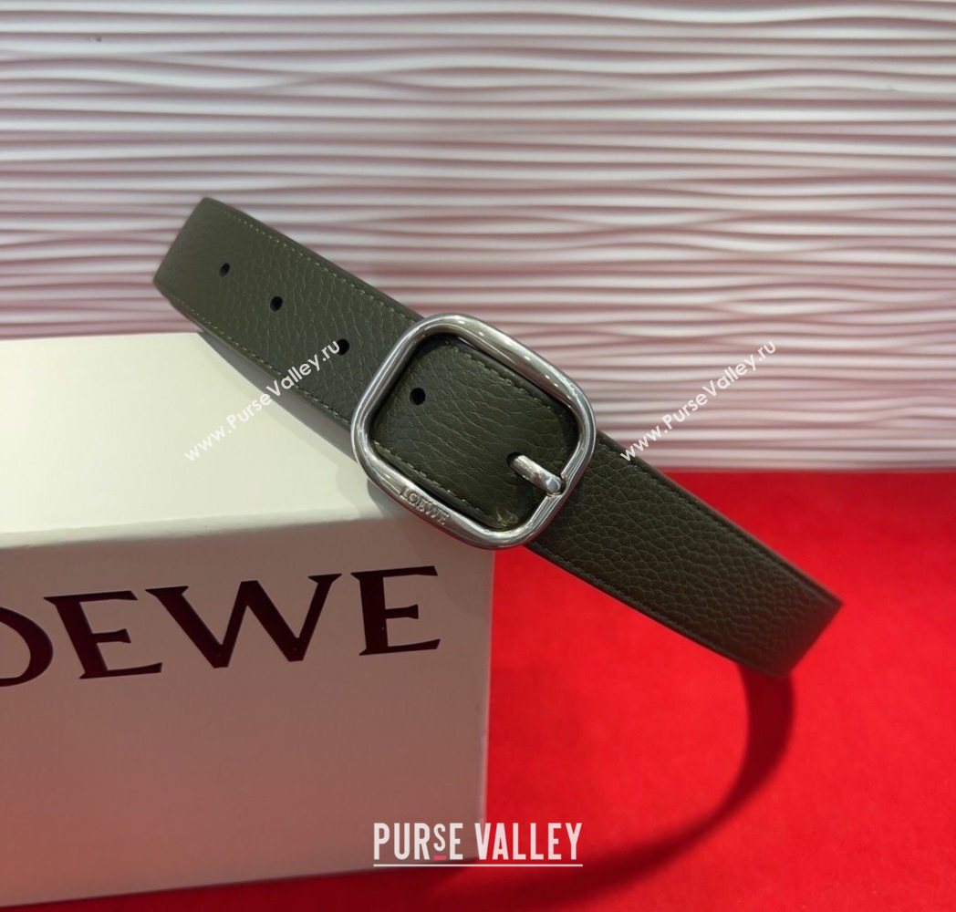 Loewe Grained Calfskin Belt 3.2cm with Square Buckle Green/Silver 2025 LW091203 (99-250912067)