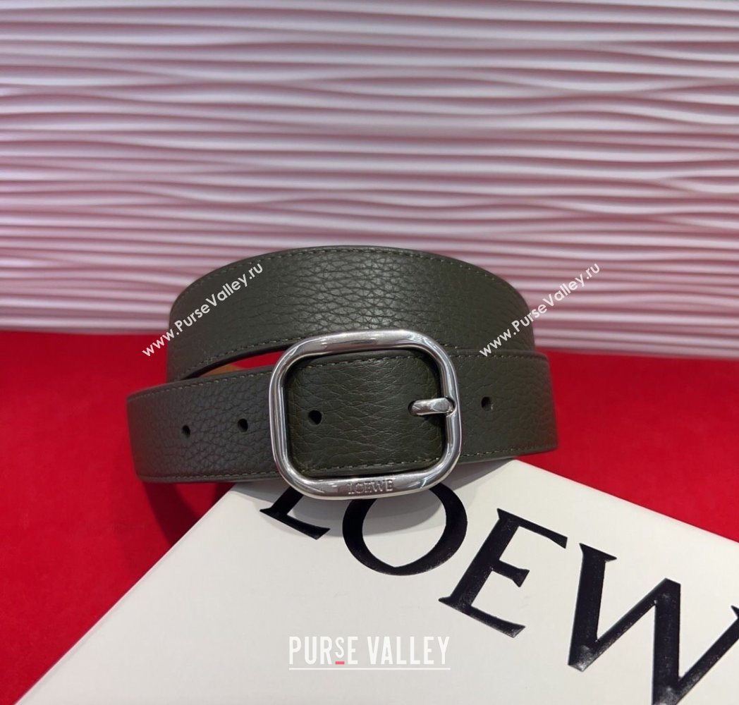 Loewe Grained Calfskin Belt 3.2cm with Square Buckle Green/Silver 2025 LW091203 (99-250912067)