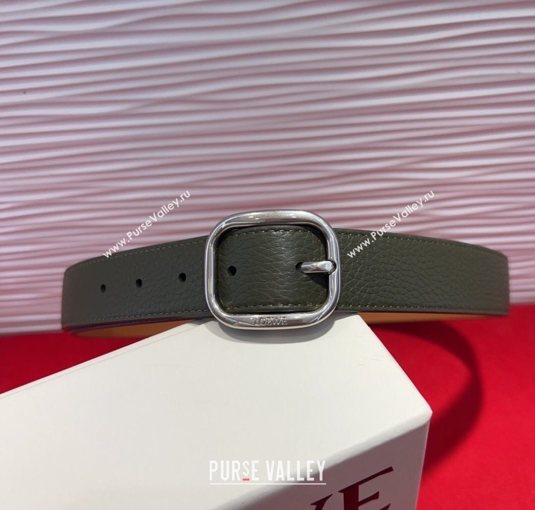 Loewe Grained Calfskin Belt 3.2cm with Square Buckle Green/Silver 2025 LW091203 (99-250912067)