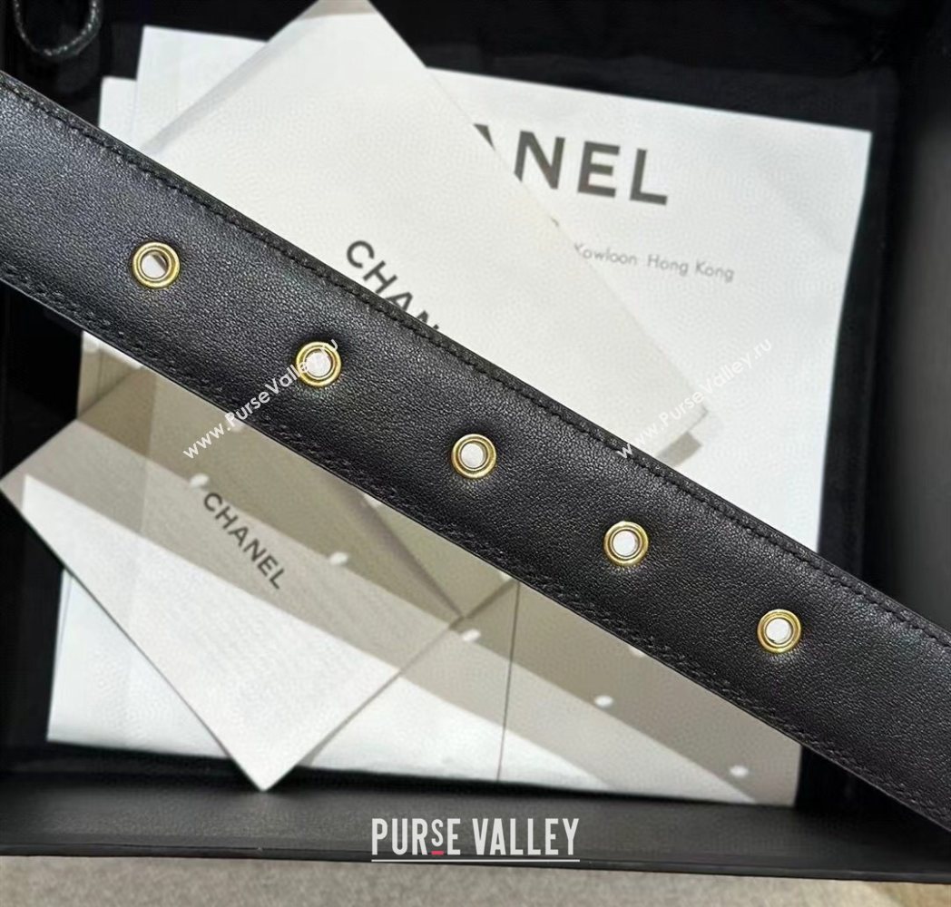 Chanel Quilted Lambskin Leather Belt 3cm with Chain CC Buckle Black/Gold 2025 CH091105 (99-250911128)