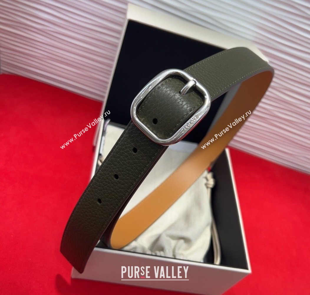 Loewe Grained Calfskin Belt 3.2cm with Square Buckle Green/Silver 2025 LW091203 (99-250912067)