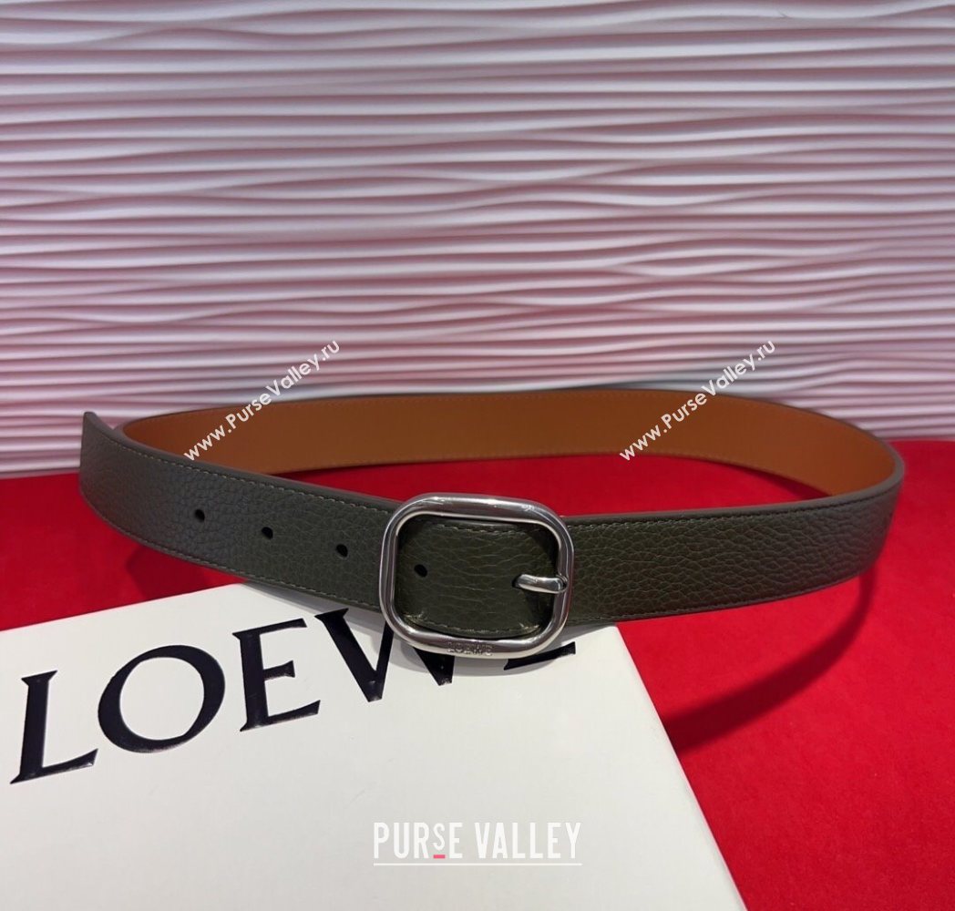 Loewe Grained Calfskin Belt 3.2cm with Square Buckle Green/Silver 2025 LW091203 (99-250912067)