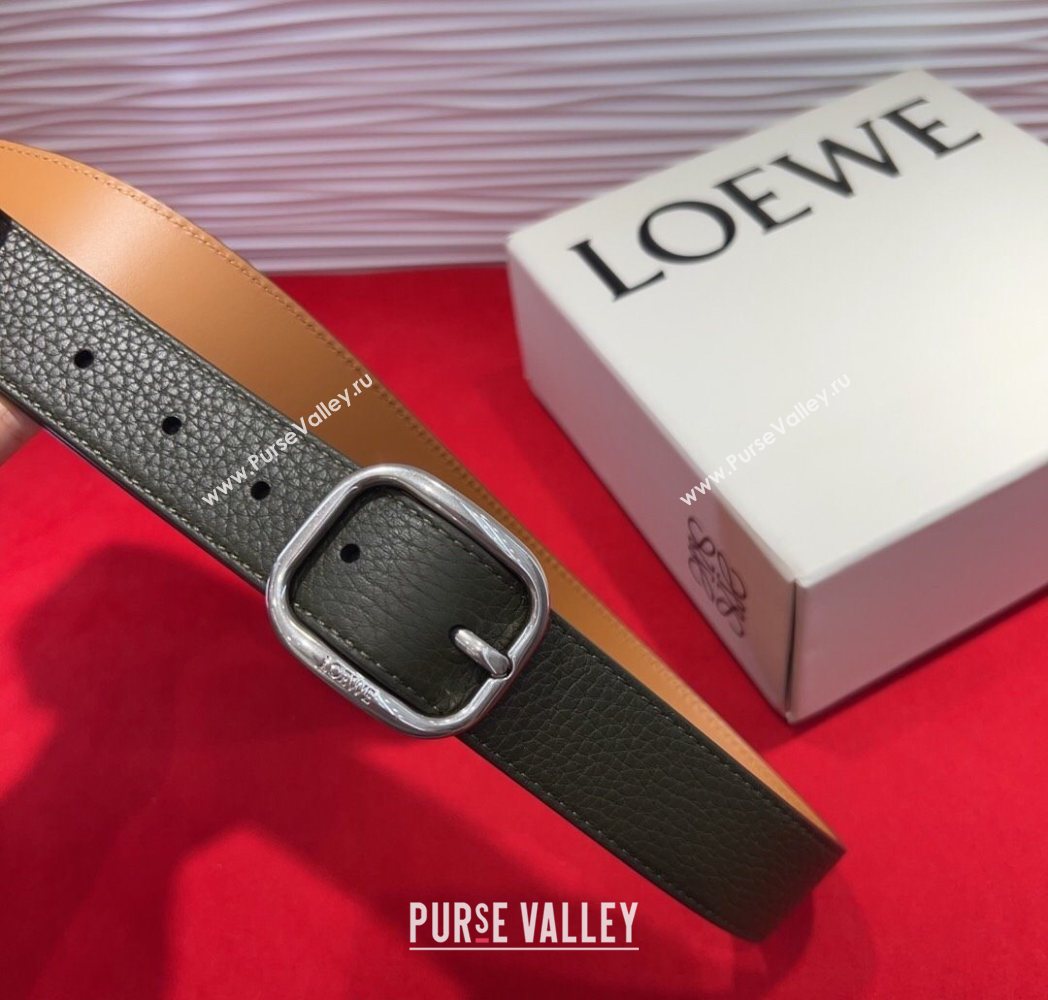 Loewe Grained Calfskin Belt 3.2cm with Square Buckle Green/Silver 2025 LW091203 (99-250912067)