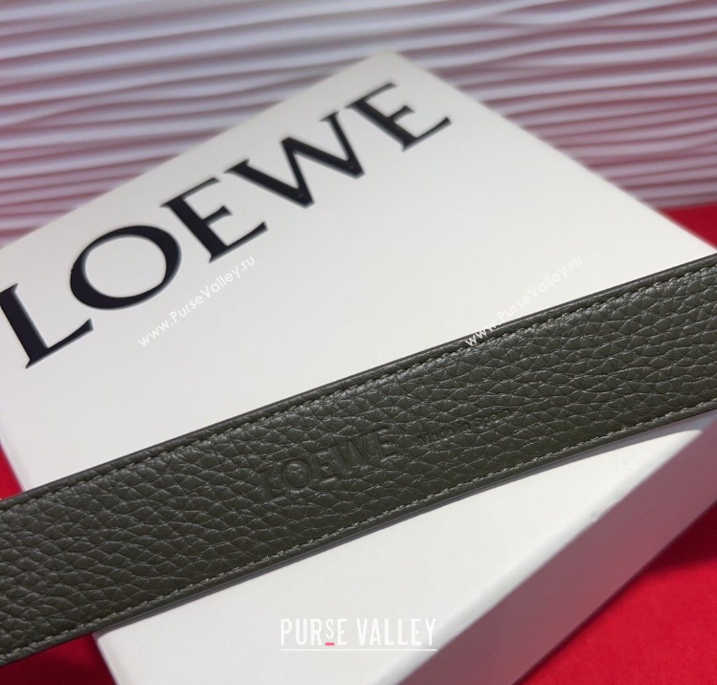 Loewe Grained Calfskin Belt 3.2cm with Square Buckle Green/Silver 2025 LW091203 (99-250912067)