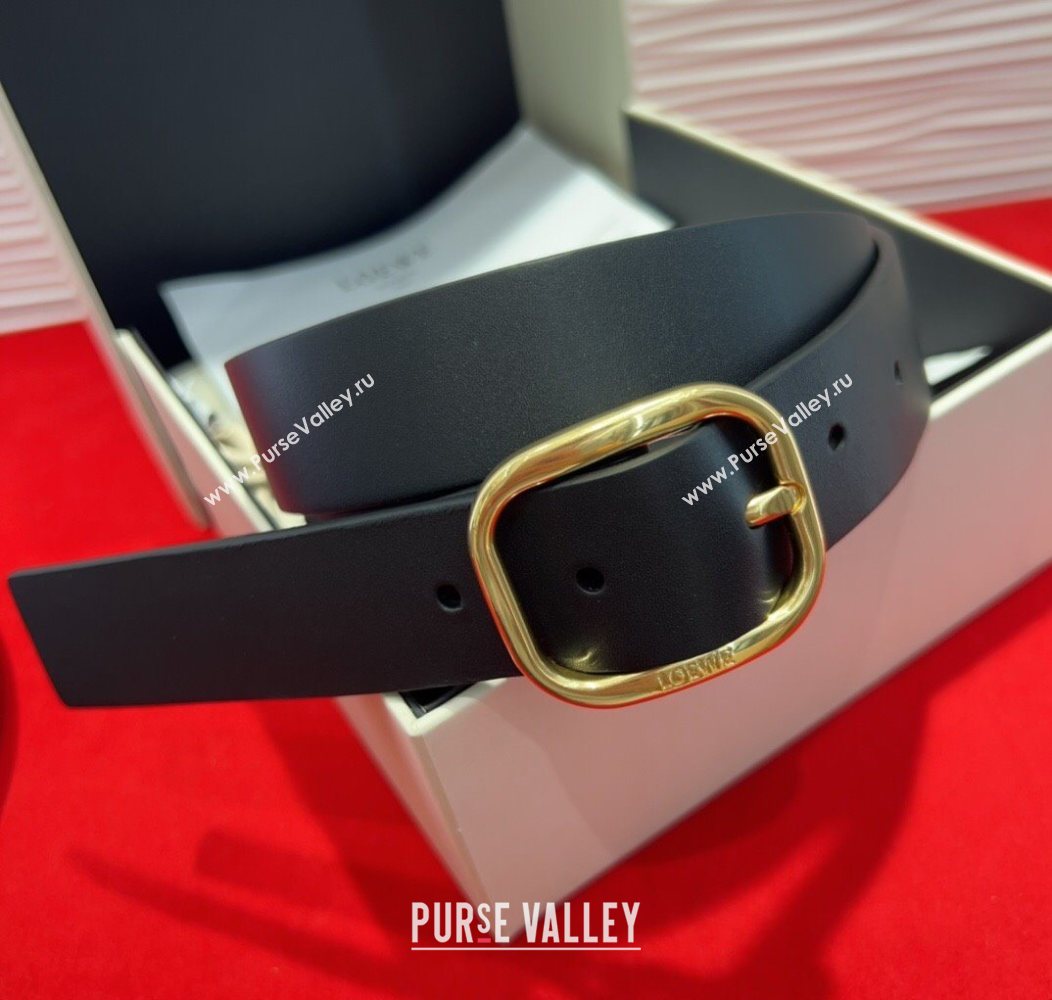 Loewe Smooth Calfskin Belt 3.2cm with Square Buckle Black/Gold 2025 LW091203 (99-250912068)
