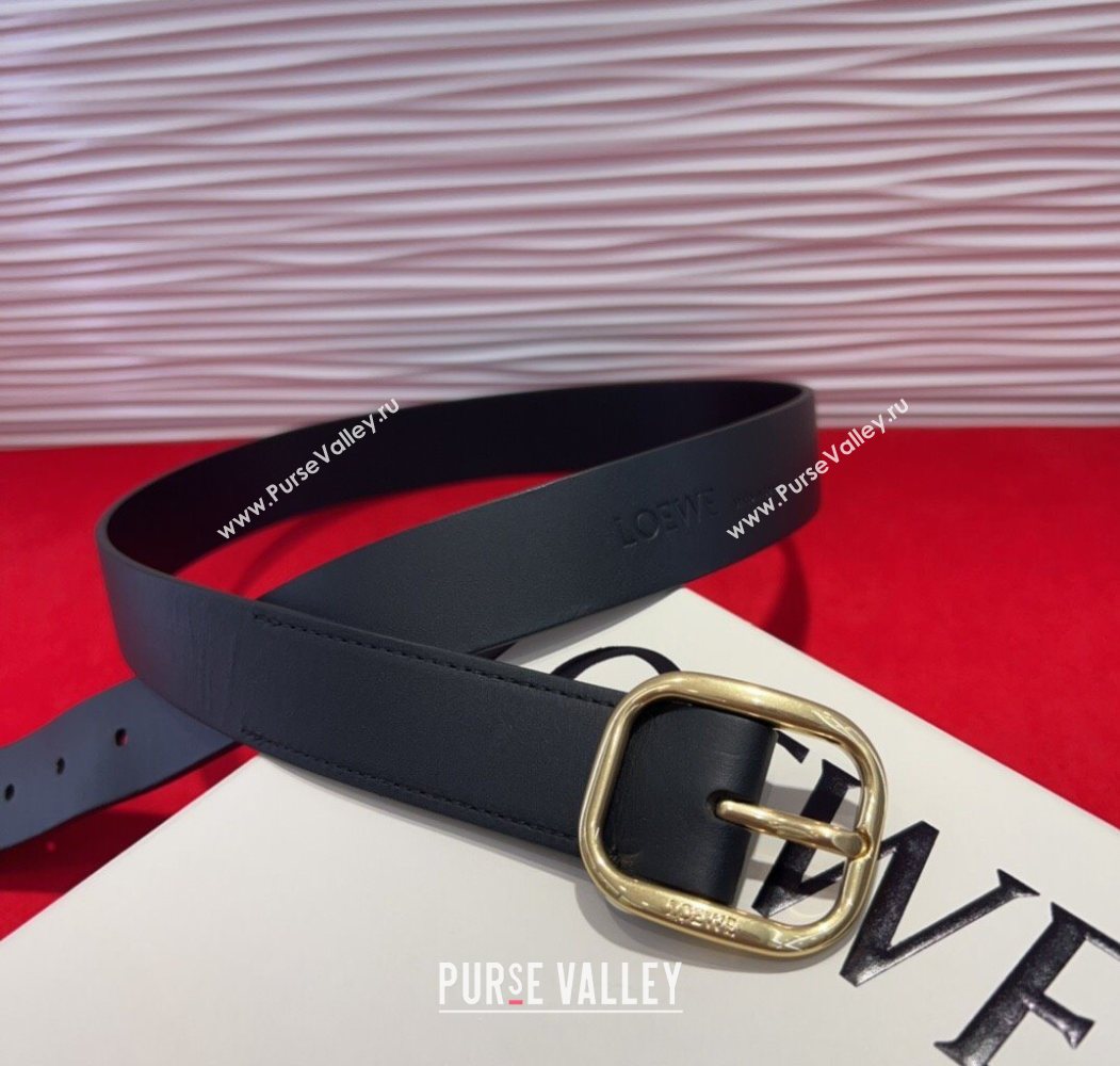 Loewe Smooth Calfskin Belt 3.2cm with Square Buckle Black/Gold 2025 LW091203 (99-250912068)