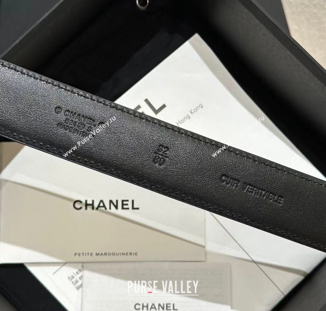 Chanel Quilted Lambskin Leather Belt 3cm with Chain CC Buckle Black/Gold 2025 CH091105 (99-250911128)