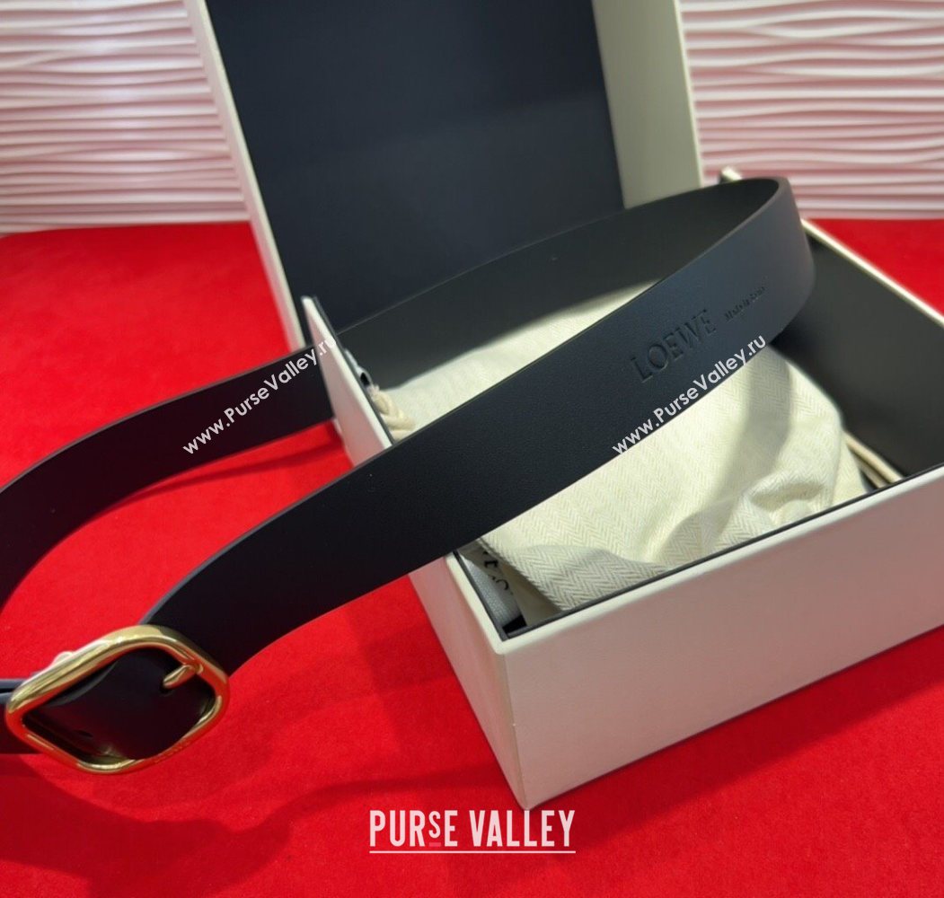 Loewe Smooth Calfskin Belt 3.2cm with Square Buckle Black/Gold 2025 LW091203 (99-250912068)