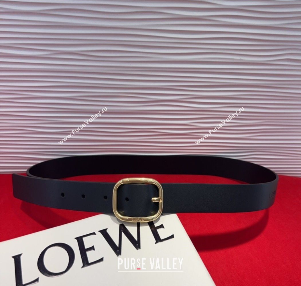 Loewe Smooth Calfskin Belt 3.2cm with Square Buckle Black/Gold 2025 LW091203 (99-250912068)