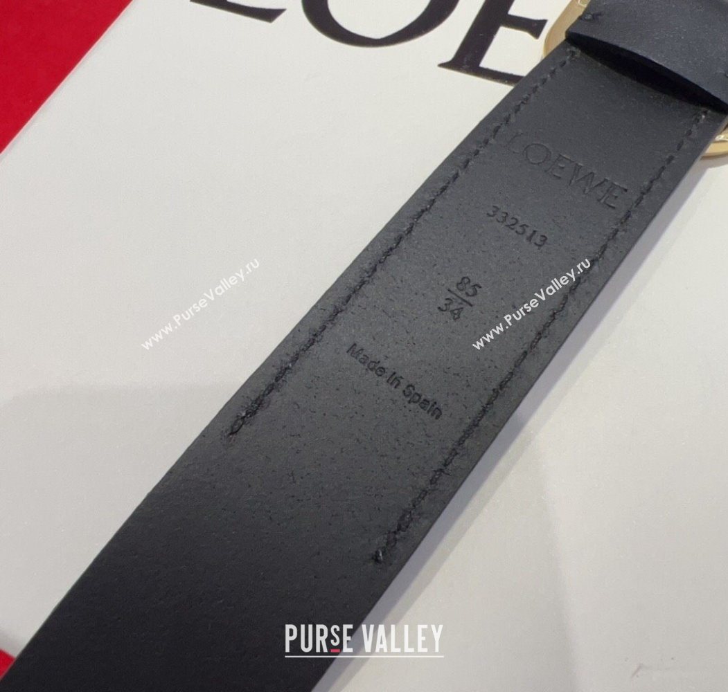 Loewe Smooth Calfskin Belt 3.2cm with Square Buckle Black/Gold 2025 LW091203 (99-250912068)