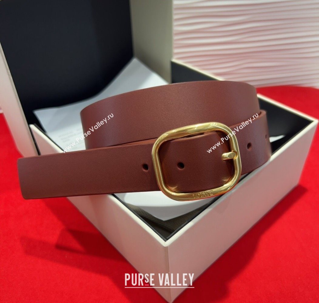 Loewe Smooth Calfskin Belt 3.2cm with Square Buckle Dark Brown/Gold 2025 LW091203 (99-250912069)