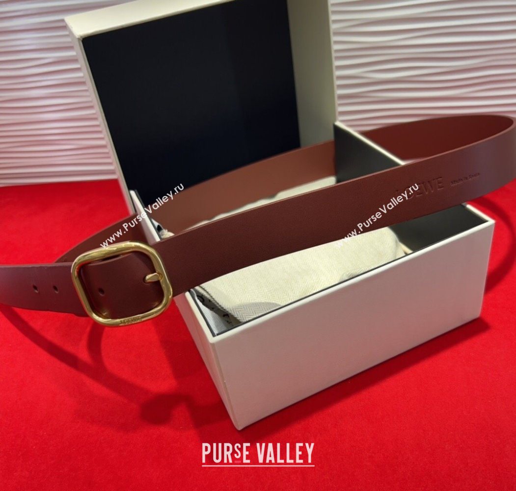 Loewe Smooth Calfskin Belt 3.2cm with Square Buckle Dark Brown/Gold 2025 LW091203 (99-250912069)